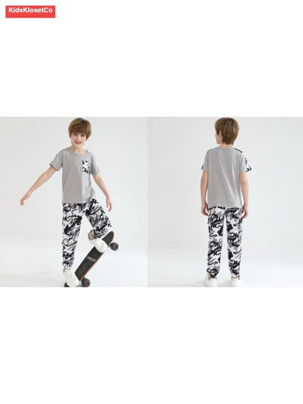 Boys Camo Cargo Pants & Short Sleeve Pocket Tee 2PC Set Kids Summer Tracksuit